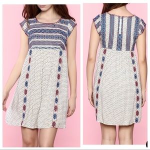 Anthro THML Embroidered Babydoll Blue Red Dress XS